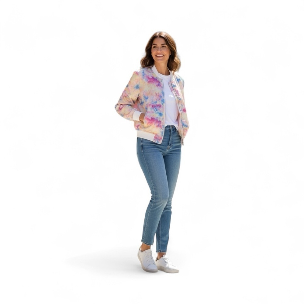 𝅺ZARA Bomber Jacket Tie-Dye All Over Print  Long Sleeve, Pockets, Zipper
